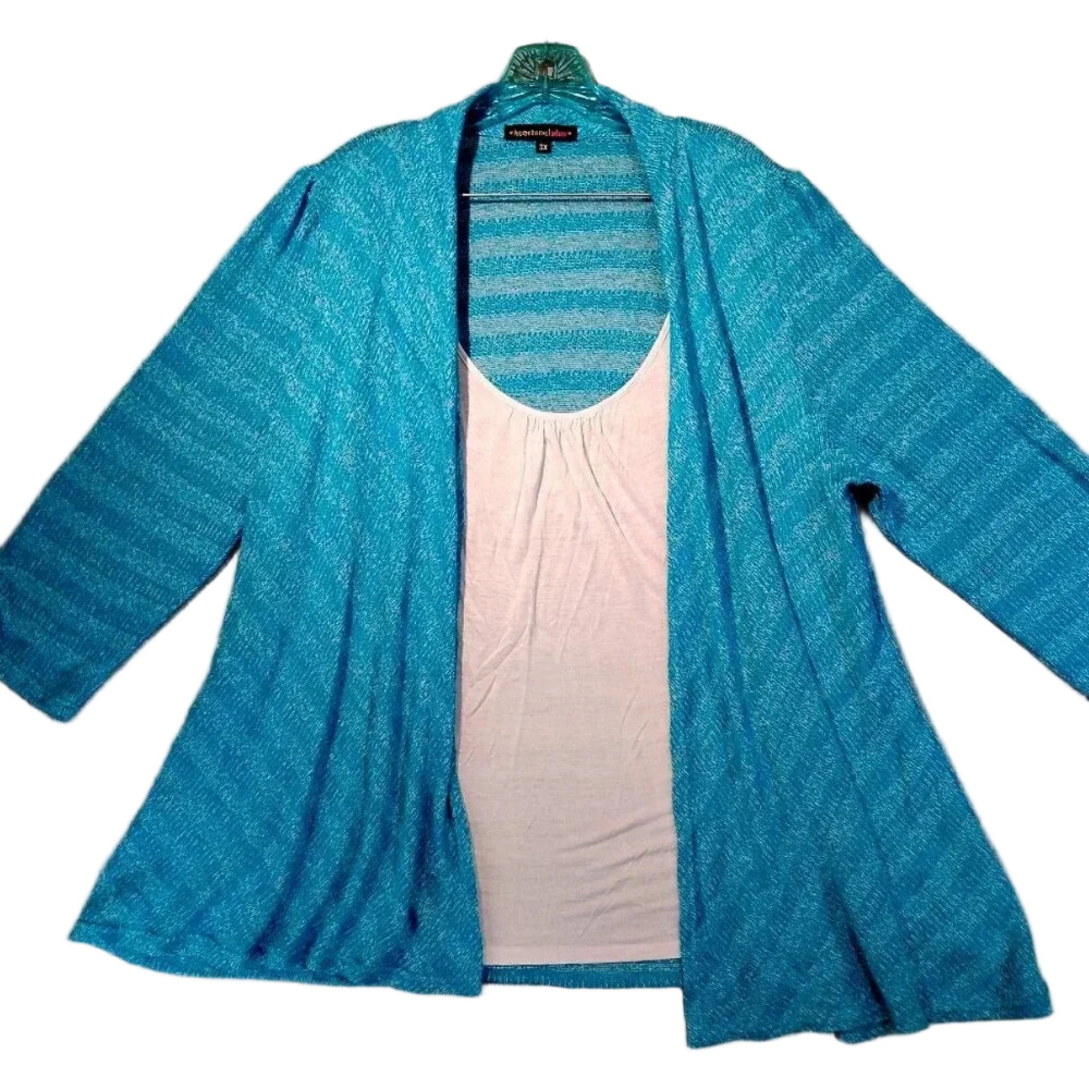 Heart Soul Plus Women's Blue & White Long Sleeve Sparkle Sweater/Blouse Size 3X